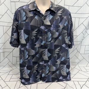 Mens Tommy Bahama Hawaiian Button Down Camp Shirt Size Lg 100% Silk Blue Floral.